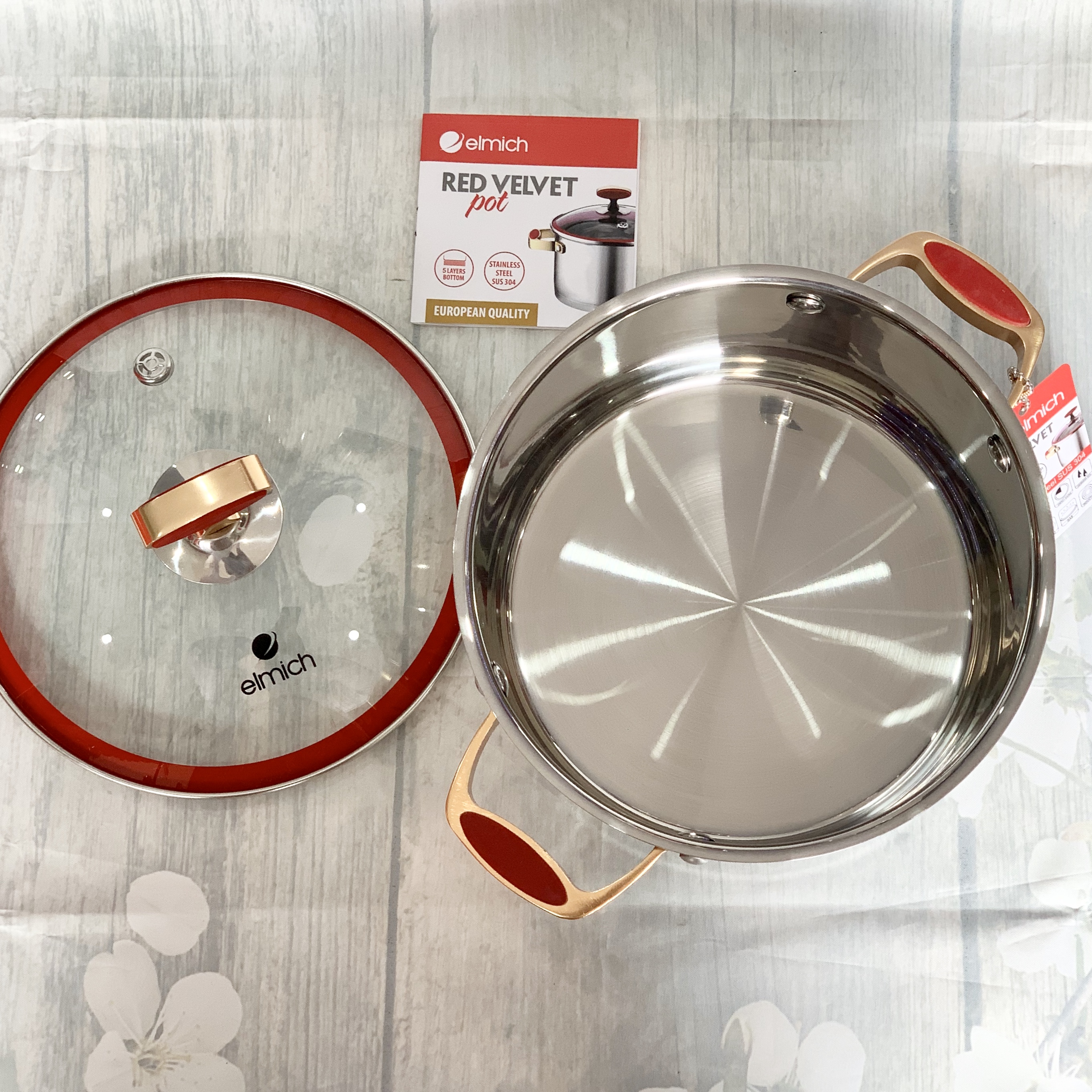 XOONG INOX 304 CAO CẤP RED VELVET - 5 LỚP ĐÁY TỪ 20CM