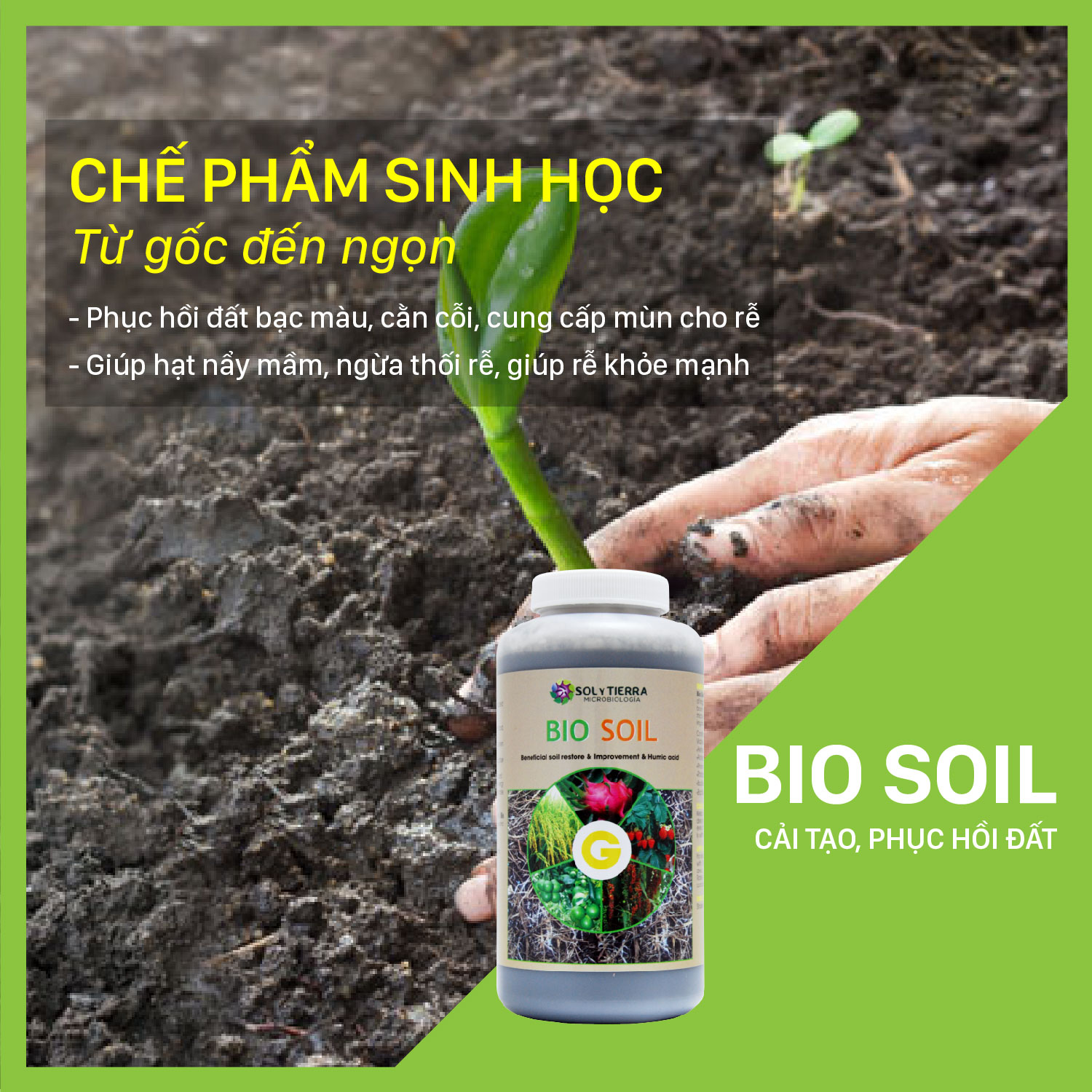 Vi sinh cải tạo đất, tăng độ mùn cho đất Bio Soil - NSX Soly Tierra  - Chai 1 quarter (≈ 1 lít)