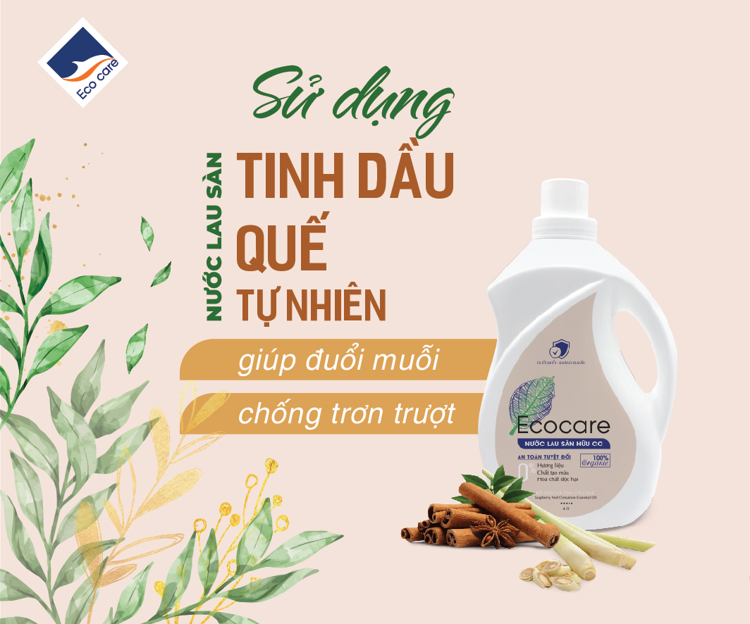 Nước lau sàn Hữu cơ Ecocare đuổi muỗi tinh dầu Quế 2000ml