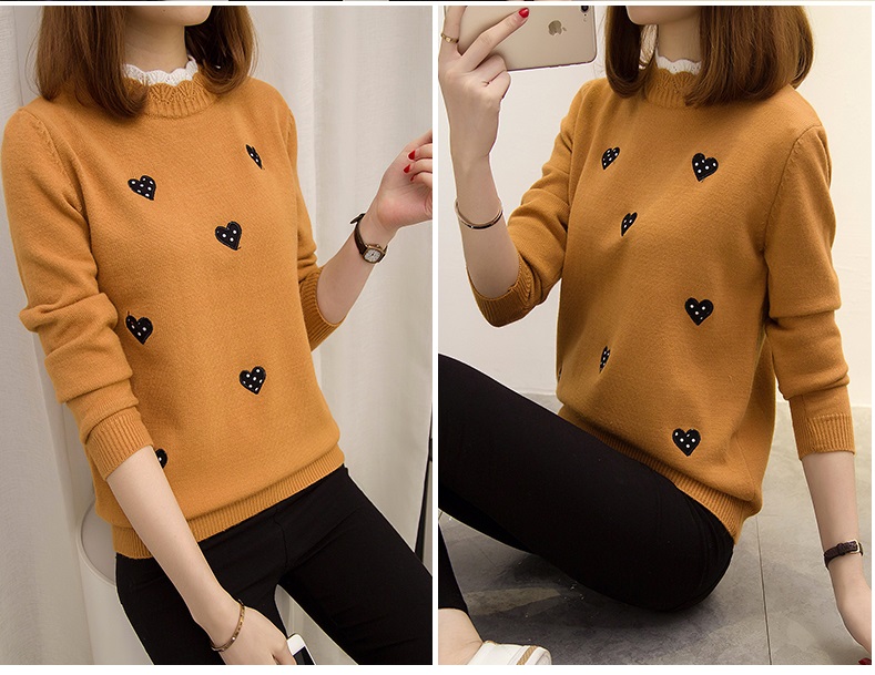 Áo len nữ cổ trụ thêu tim mẫu hot Đũi Việt ALN52