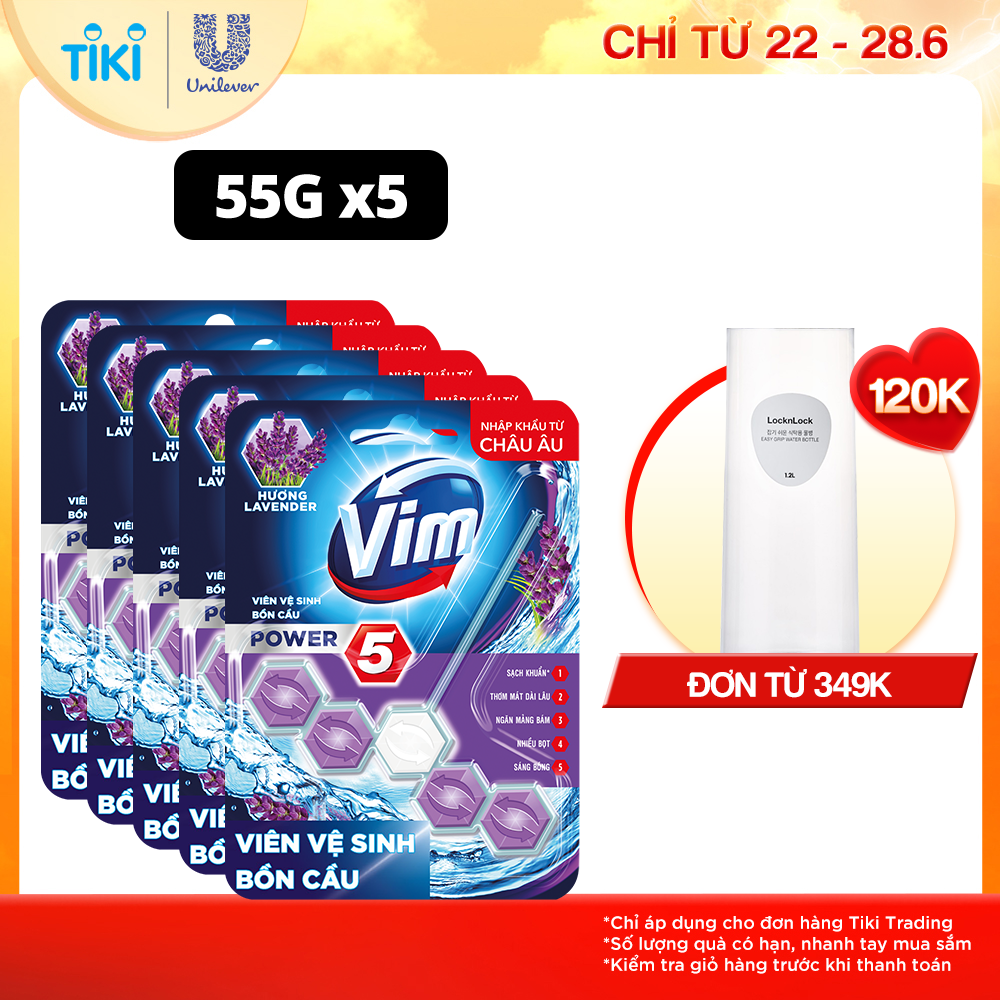 Combo 5 Bộ Viên tẩy bồn cầu Vim Power 5 Hương Lavender 275G (5x55G)