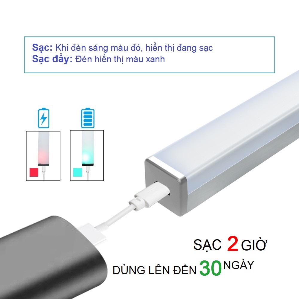 Đèn cảm ứng gắn cầu thang, tủ đồ, toilet, tự động bật/tắt ánh sáng, sạc bằng USB tiện dụng - 10.6cm - Ánh sáng trắng