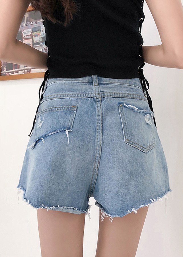 Quần short jeans túi rách Mã: QN836 - XANH