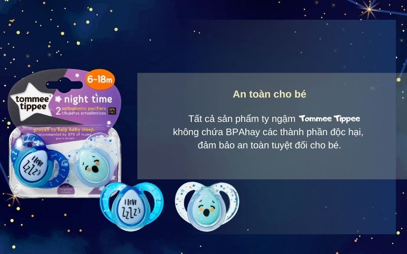 Ty ngậm dạ quang cho bé Tommee Tippee Night Time 6-18 tháng (vỉ 2 cái) - Xanh