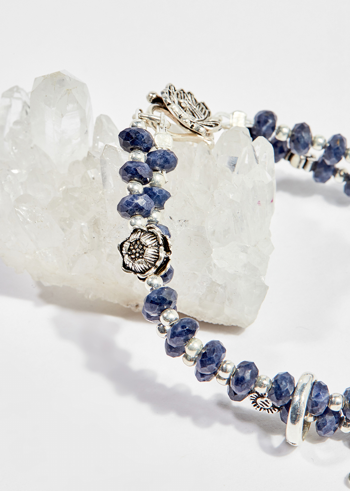 Vòng chuỗi hạt đeo tay 2 line đá saphire charm may mắn 5mm mệnh thủy , mộc - Ngọc Quý Gemstones