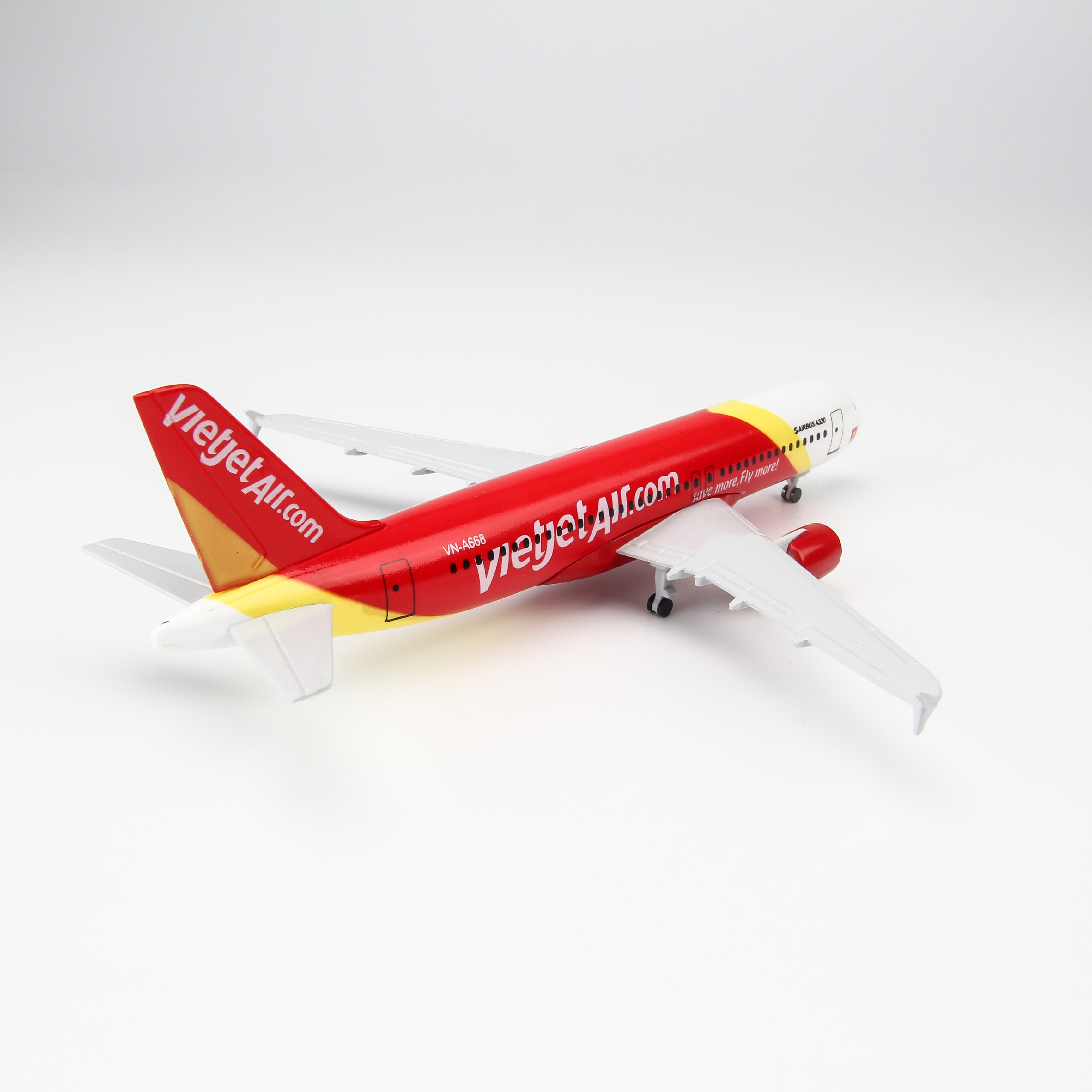 Mô hình máy bay A320 Vietjet Airlines (20cm) (Trắng Đỏ Vàng,có bánh )