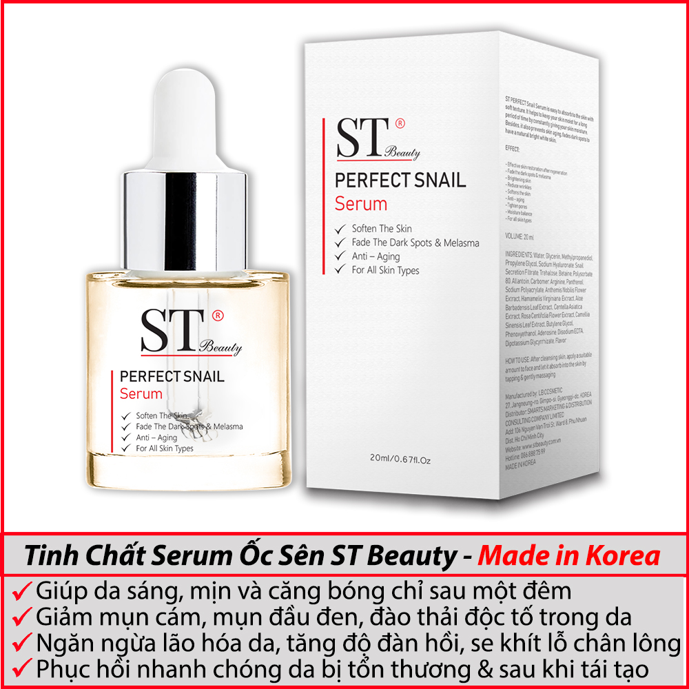 Tinh Chất Serum Ốc Sên ST Beauty: Phục hồi & Tái Tạo Da – Giảm Ngừa Mụn – Chống Lão Hóa – Se Khít Lỗ Chân Lông – ST Beauty PERFECT Snail Serum – Made in Korea