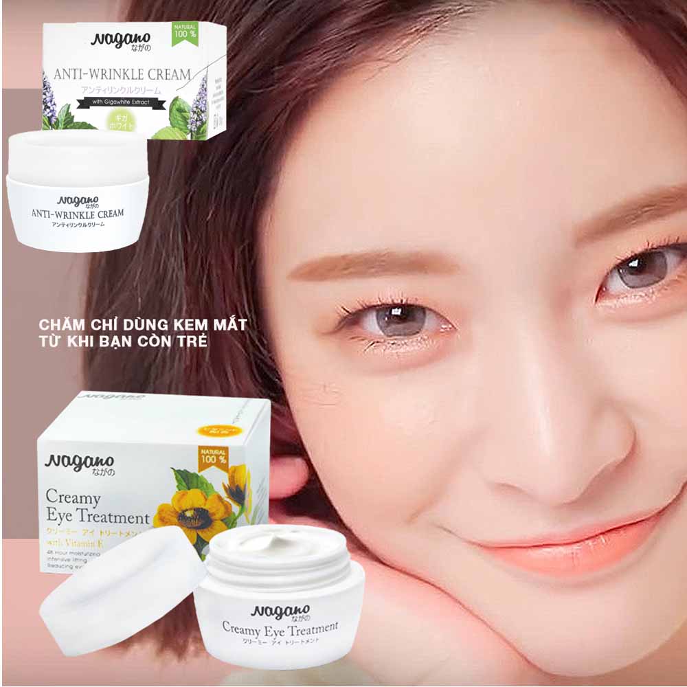 Combo Kem Chống Lão Hóa Trắng Da Với Gigawhite 30g Và Kem Dưỡng Da Vùng Mắt Vitamin E 15g Nagano - Anti-Wrinkle Cream & Creamy Eye Treatment