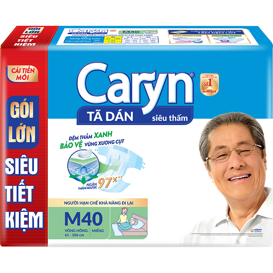 Tã Dán Siêu Thấm Caryn Gói Siêu Tiết Kiệm M40 (40 Miếng)