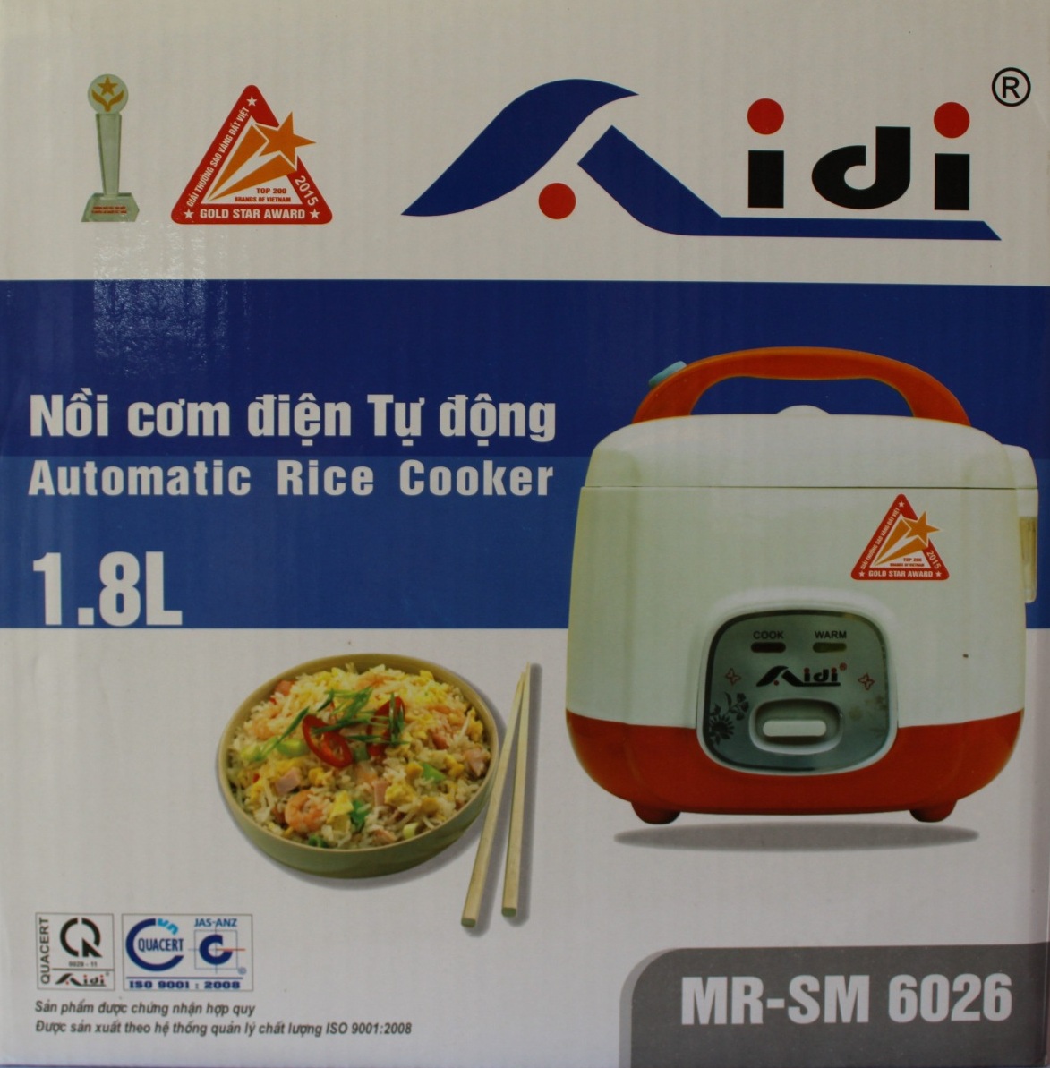 Nồi cơm điện ủ đa chiều Aidi MR-SM 6026 (1,8 lít) - Màu Ngẫu Nhiên - Hàng Chính Hãng