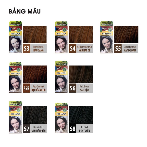 Nhuộm phủ bạc dược thảo Amiseven nhanh 7 phút AMI SEVEN Speedy Permanent Hair Color S3 (60g + 60g)