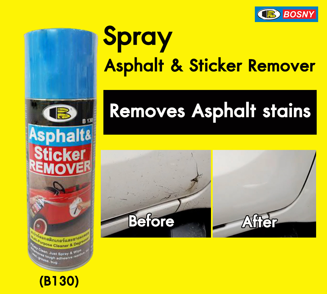 Chai xịt tẩy keo decal, băng dính,  keo dán, nhựa đường.. Asphalt & Sticker Remover - Bosny  B130 - 435 cc  - nhập khẩu Thái Lan (tặng kèm khăn lau và khẩu trang bằng vải không dệt)