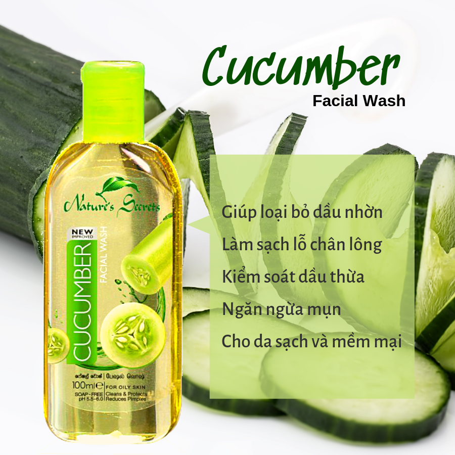 Sữa rửa mặt sạch nhờn giảm mụn Cucumber Facial Wash 100ml