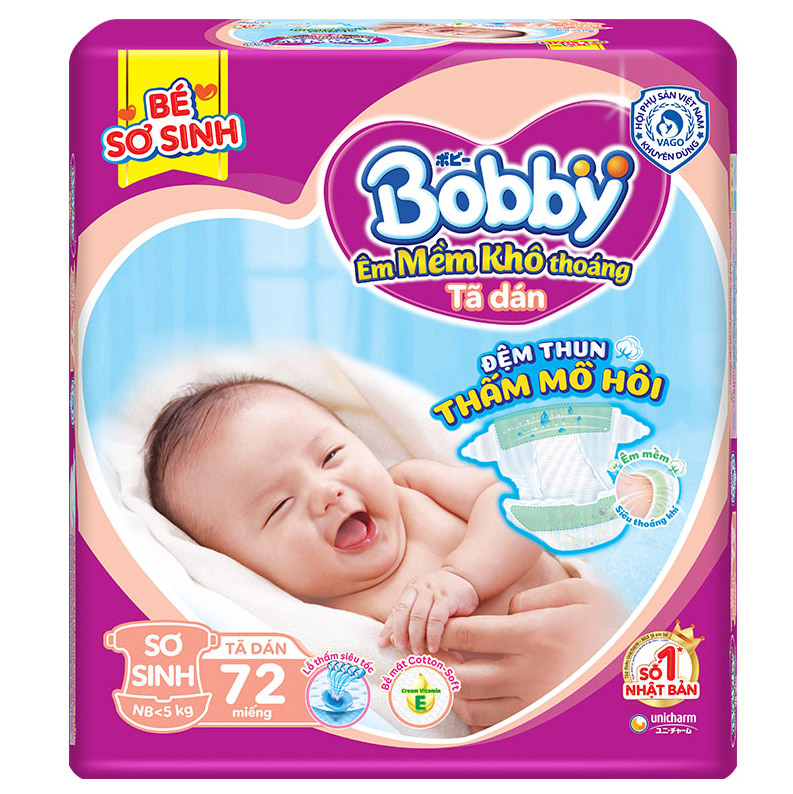 Tã Dán Sơ Sinh Bobby Gói Lớn XS72 (72 Miếng)