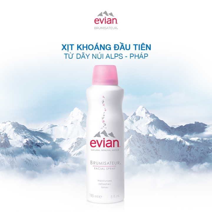 Xịt khoáng cấp ẩm và làm dịu da Evian Brumisateur 150ml