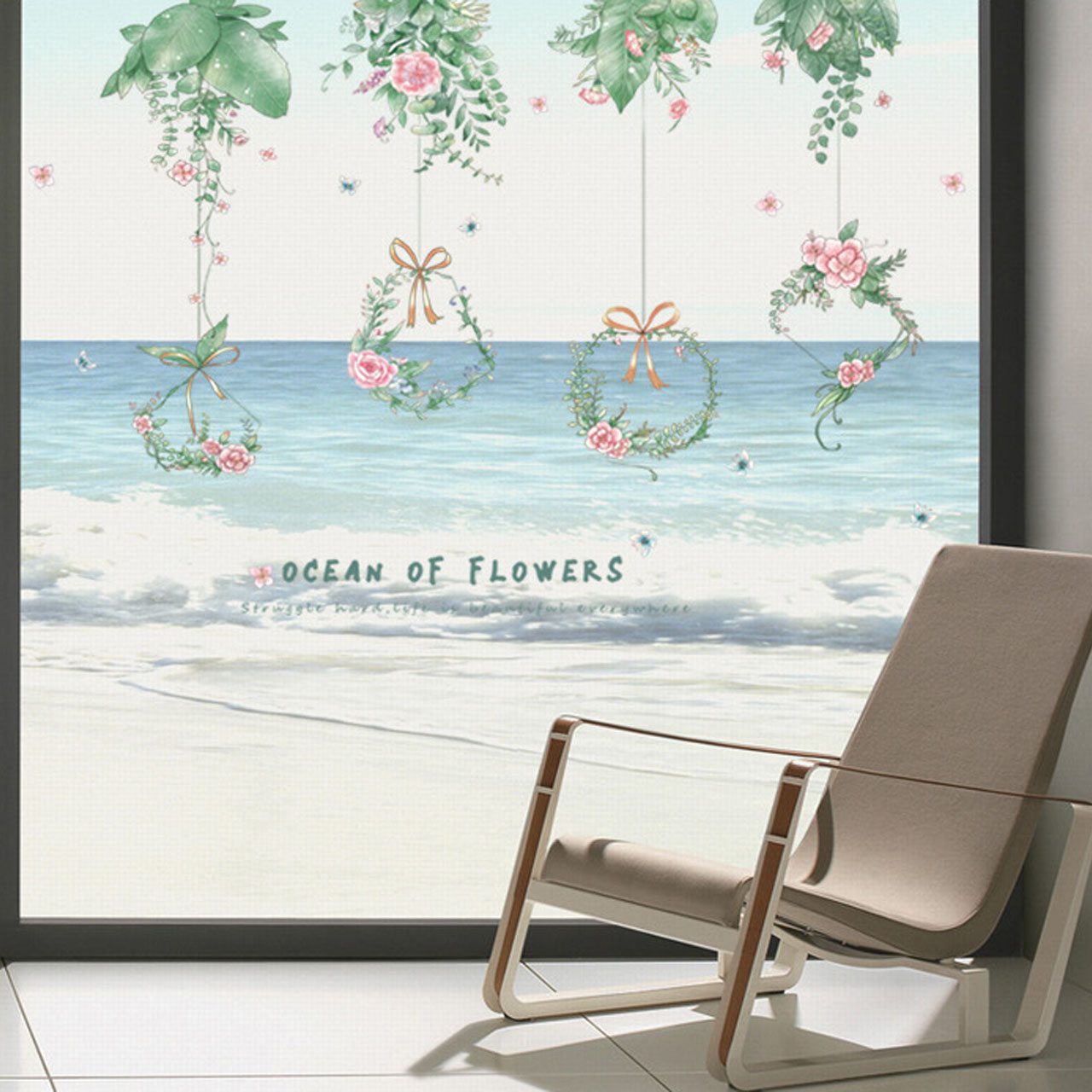 Decal dán tường trang trí phòng ngủ, phòng khách- Lá treo giỏ hoa-mã sp XC9053