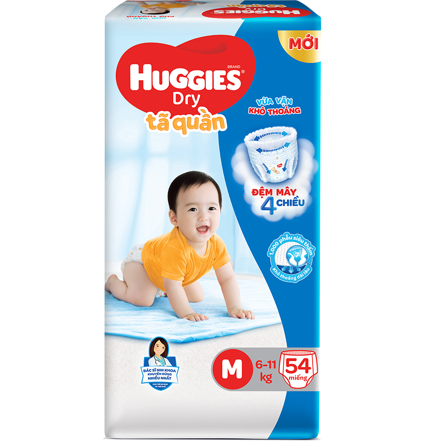 Tã Quần Huggies Dry Gói Đại M54 (54 Miếng) - Bao Bì Mới