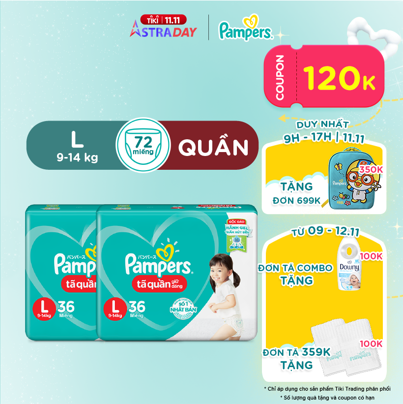 Combo 2 Tã Quần Pampers Tiết Kiệm L36 (36 Miếng / Gói)