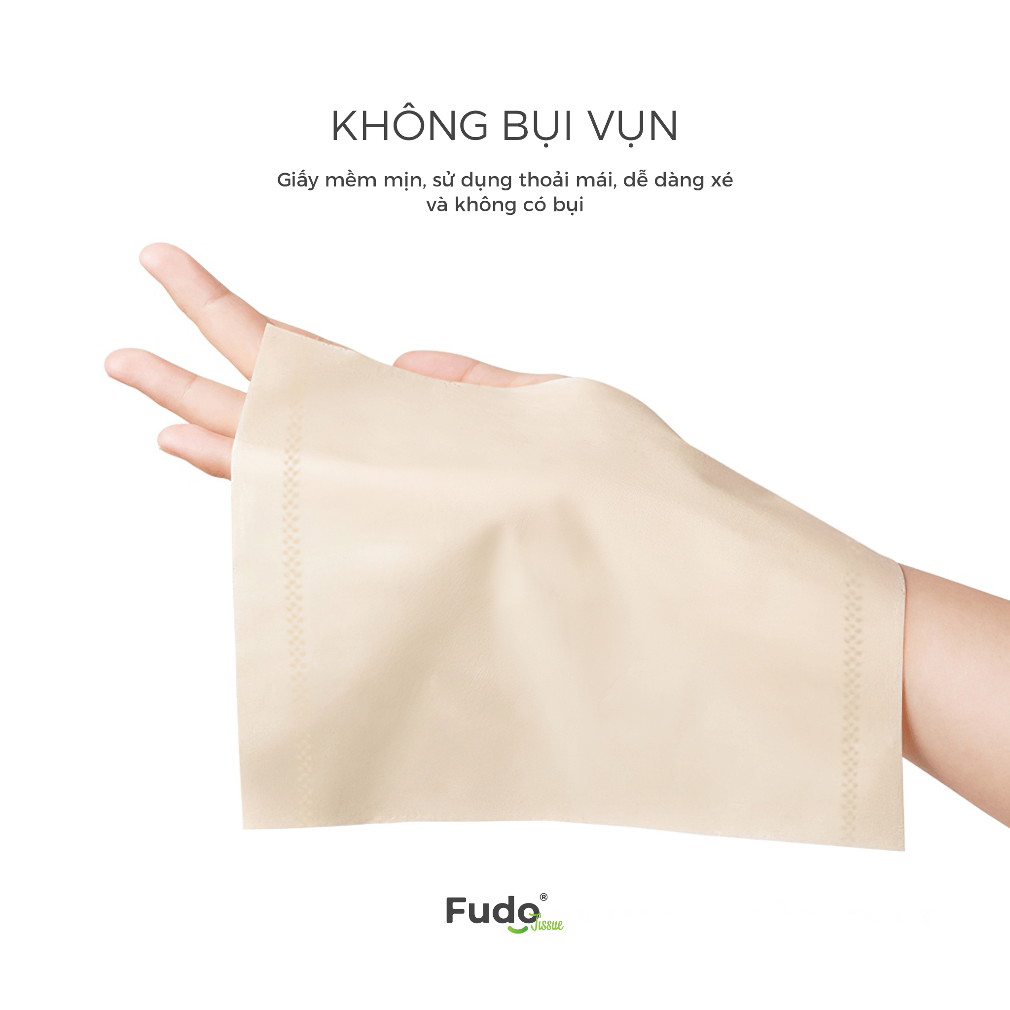 Khăn giấy khô FUDO Tissue từ tre không bụi vụn, không tẩy trắng - 1 Túi lớn - 04 gói giấy ăn 130 tờ - 03 lớp siêu thấm