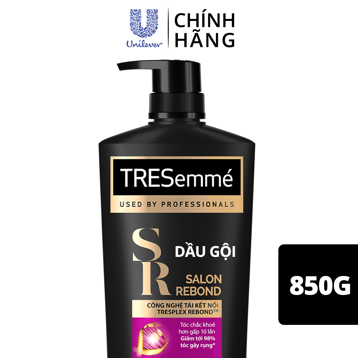 Dầu gội TRESEMME Salon Rebond dưỡng tóc hư tổn với Công nghệ Tái kết nối Keratin ngăn gãy rụng đến 98% 850g