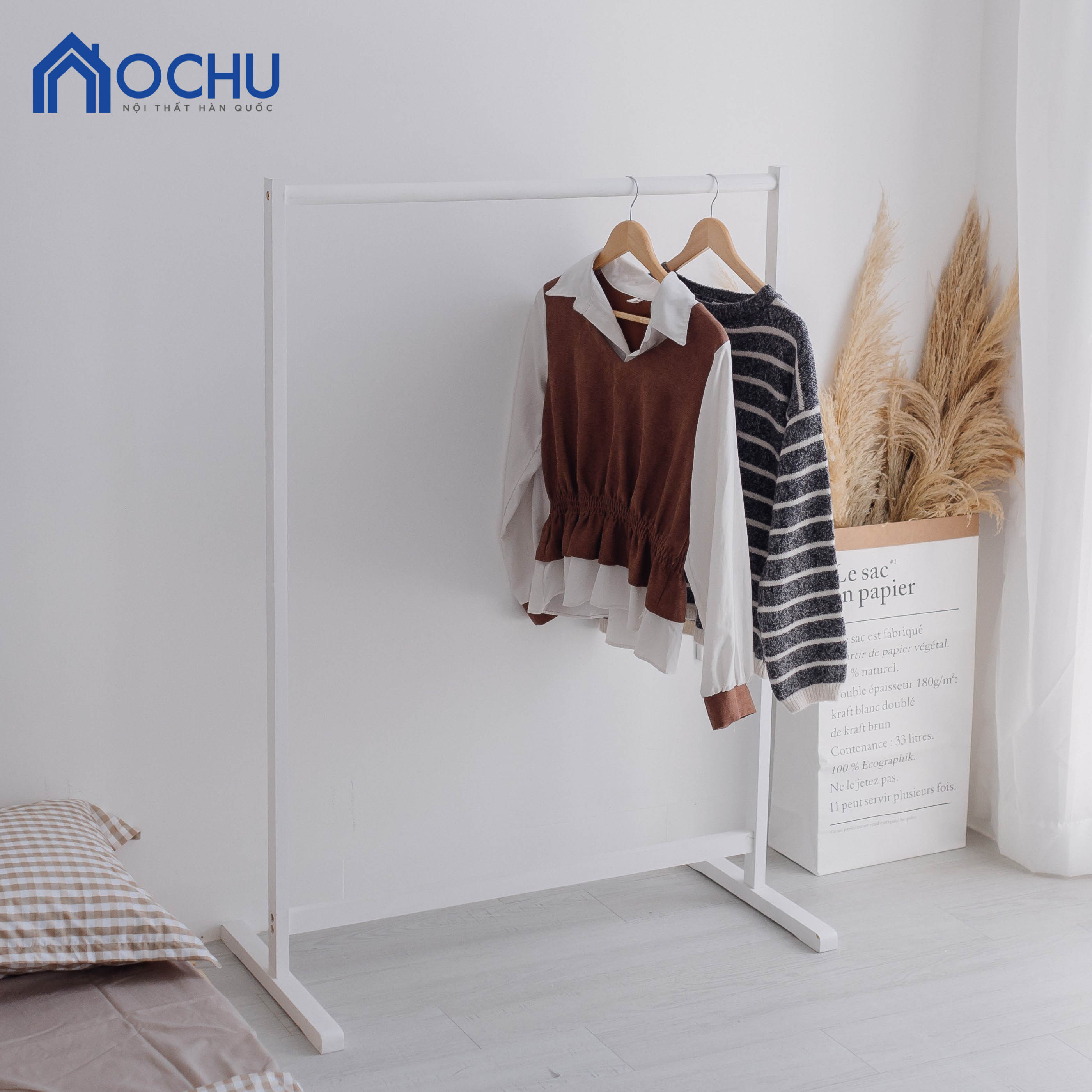 Giá Treo Quần Áo Gỗ Thông - Single Hanger - White