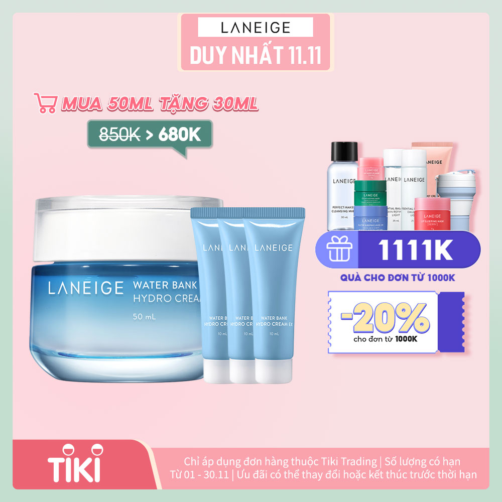 Bộ Kem Dưỡng Ẩm Cho Da Dầu Và Da Hỗn Hợp Laneige Water Bank Hydro Cream EX 50ml + 30ml