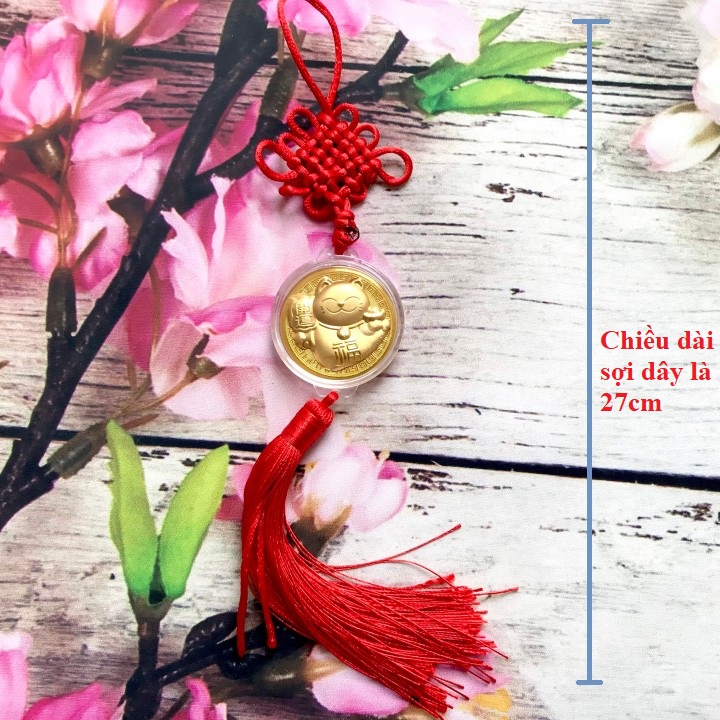 Dây treo đồng xu Mèo Thần Tài may mắn , dùng để trang trí trong nhà, nơi làm việc, trên xe oto - TMT Collection - SP005086