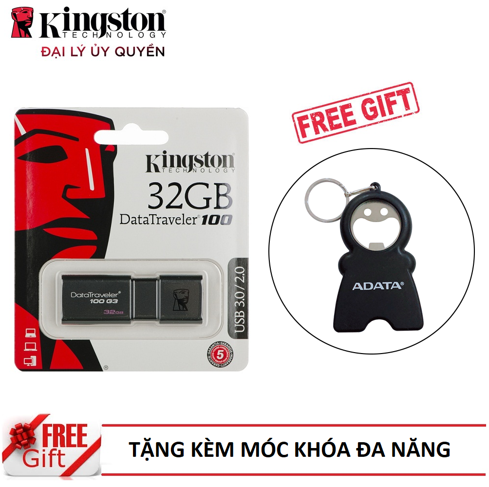 USB 32gb Kingston DT100G3 USB 3.0 - Hàng Chính Hãng + Tặng kèm móc khóa đa năng