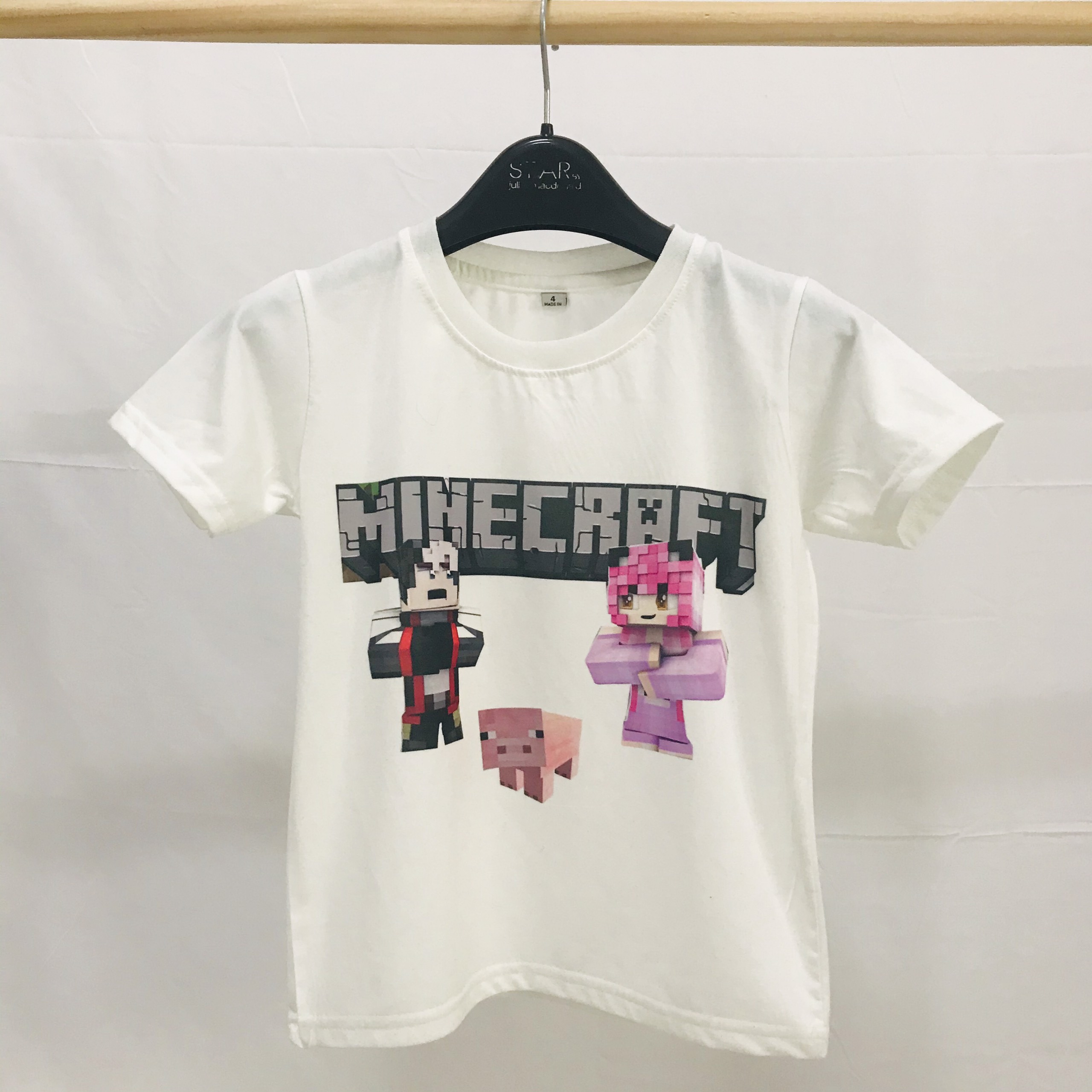 Áo thun trắng Minecraft cho bé gái dễ thương