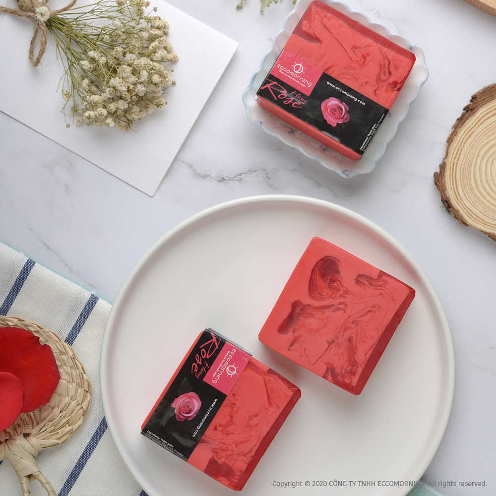 Xà Bông Thiên Nhiên Handmade eccomorning Hình Vuông Hương Hoa Hồng – Rose Soap