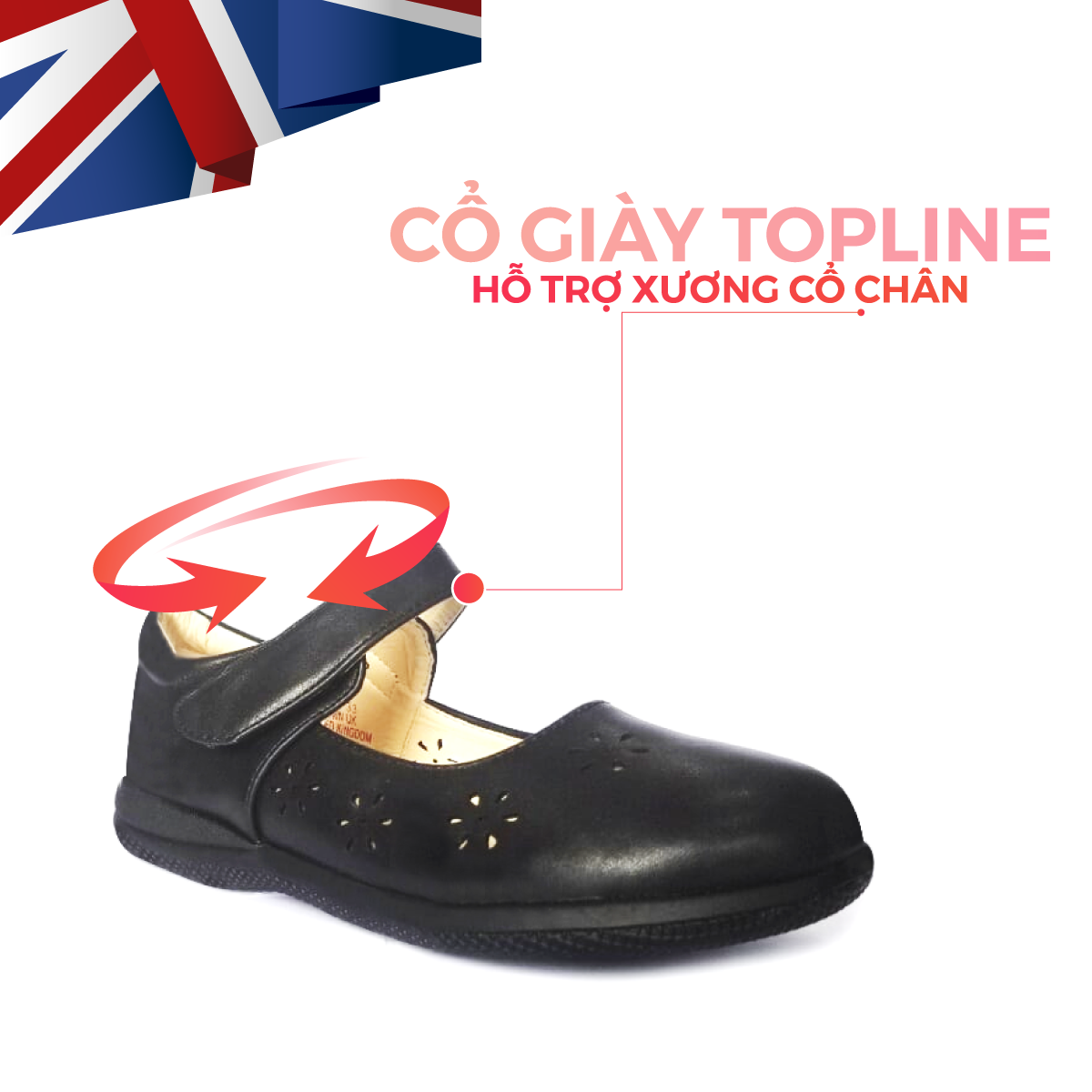Giày Búp Bê Đi Học Bé Gái Crown Space UK School Shoes CRUK3029 Cao Cấp Nhẹ Êm Thoáng Mát Size 28-36/4-14 Tuổi