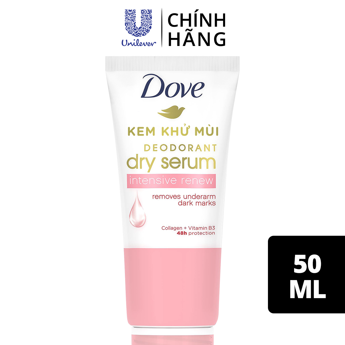 Kem khử mùi Dove tinh chất serum dành cho nữ với Collagen &amp; Vitamin B3 dưỡng da sáng mịn &amp; đều màu, 50ml