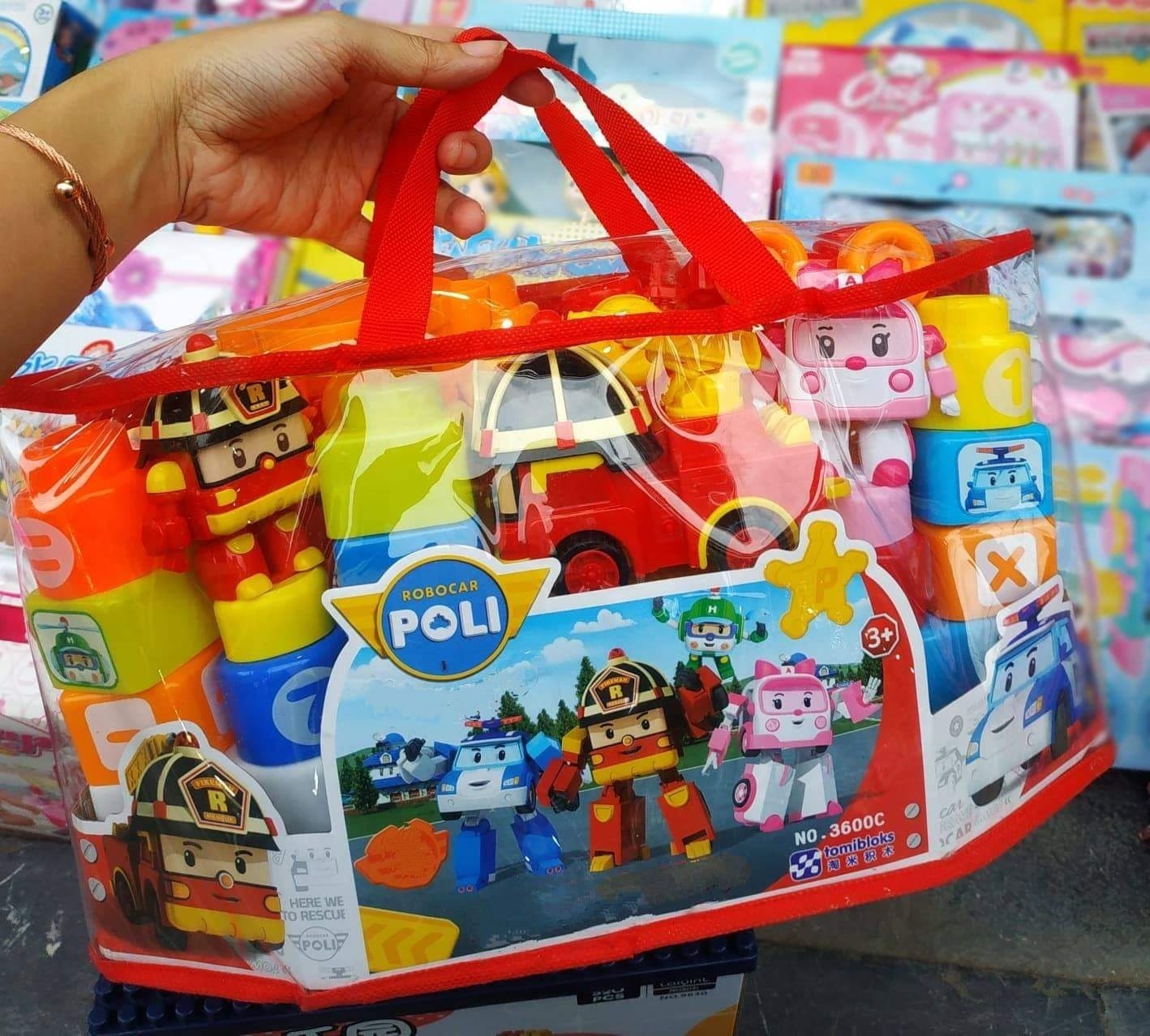 Bộ đồ chơi xếp hình khối, lắp ráp khối phong cách biệt đội bay biến hình Policar Robocar Poli
