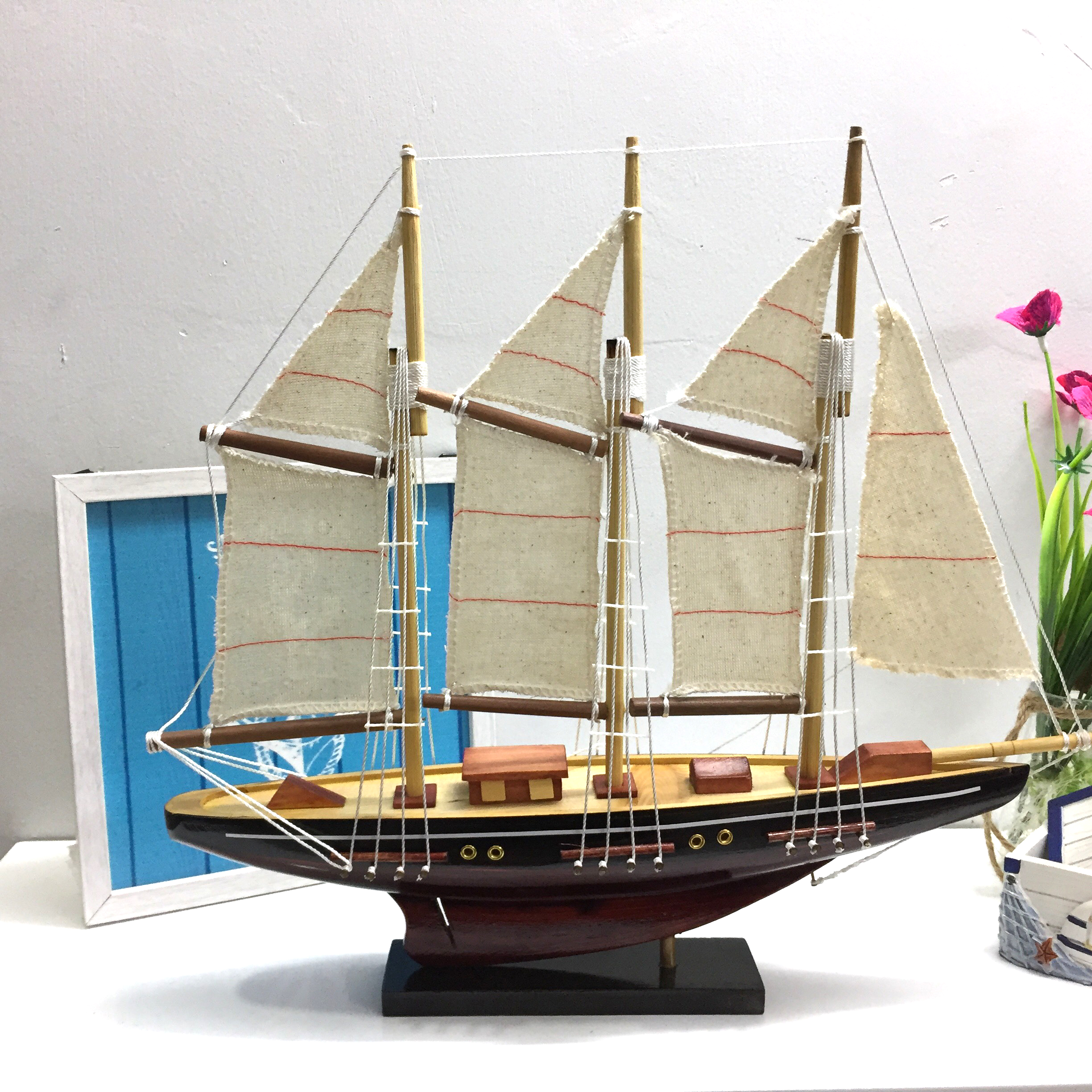 Mô Hình Du Thuyền Gỗ Trang Trí - Thân 30cm