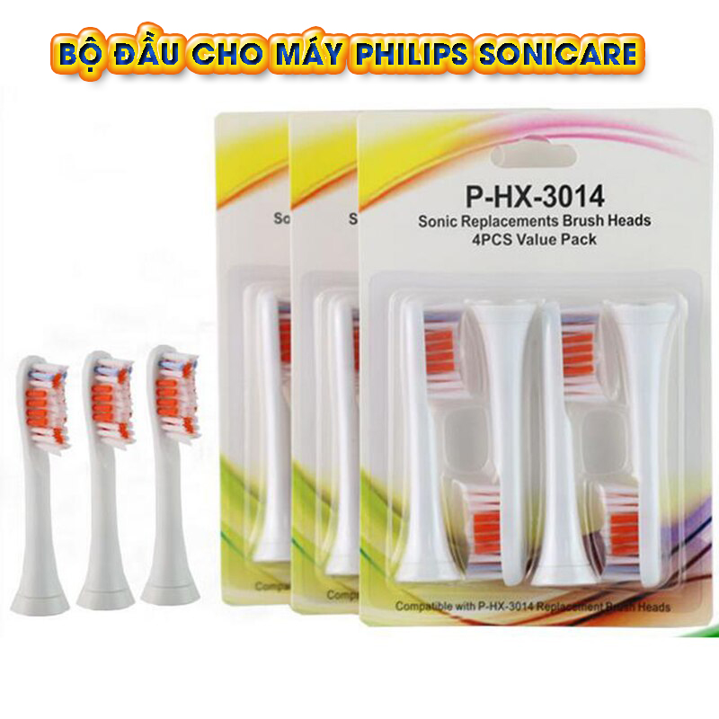 Cho máy Philips Sonicare, Bộ 4 đầu đánh răng điện HX-3014, dòng máy HX3, HX6, HX7, HX8, HX9, R, FlexCare +, FlexCare, HealthyWhite, HydroClean, EasyClean, DiamondClean-Loại bỏ cao răng, cho răng sáng bóng