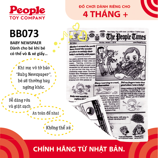 Đồ chơi trẻ sơ sinh 4 tháng tuổi - Phát triển xúc giác Baby Newspaper - Brain Builder TB073