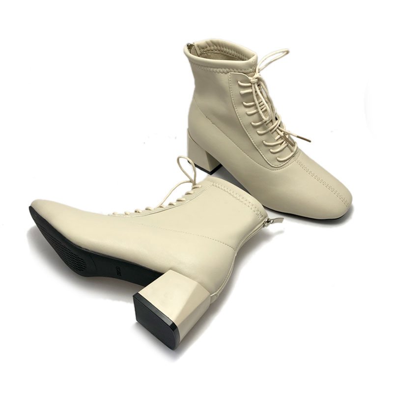 Boots nữ, 5cm, mũi vuông, dây buộc, Boots09