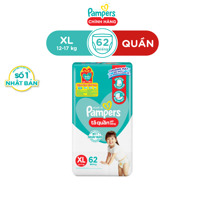 Tã/ Bỉm Quần PAMPERS Giữ Dáng Gói Cực Đại Size M (74 miếng, 7-12kg), Chống Xệ