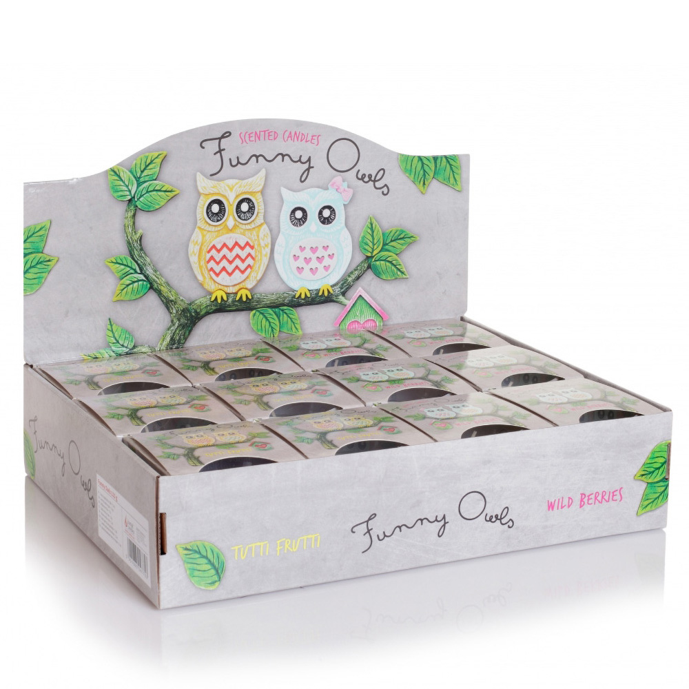Ly nến thơm tinh dầu Bartek Funny Owls 115g QT00668 - hương quả ngọt (giao mẫu ngẫu nhiên)
