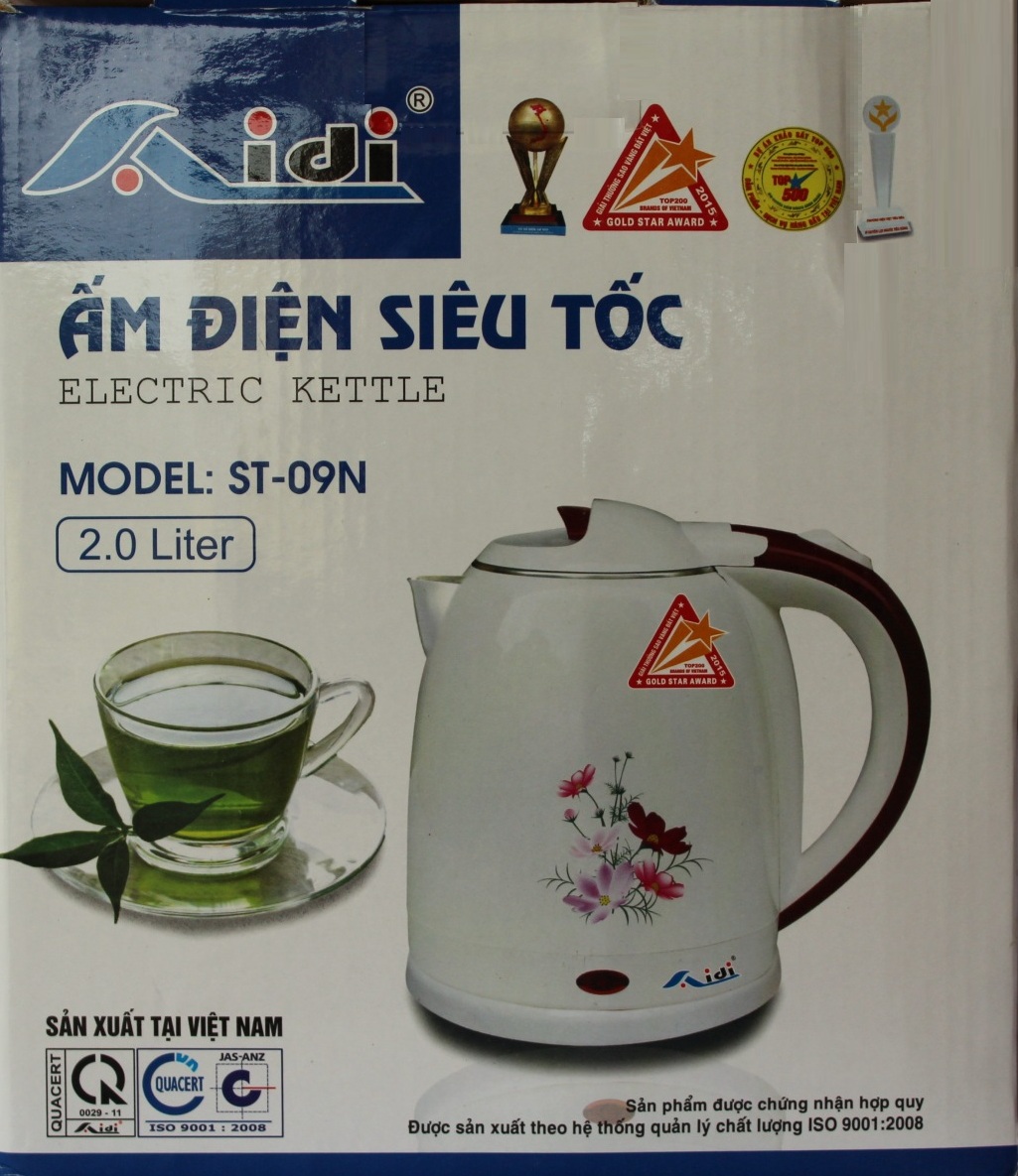 Ấm đun nước siêu tốc hai lớp Aidi ST-09N (1450W) - Màu Ngẫu Nhiên - Hàng Chính Hãng