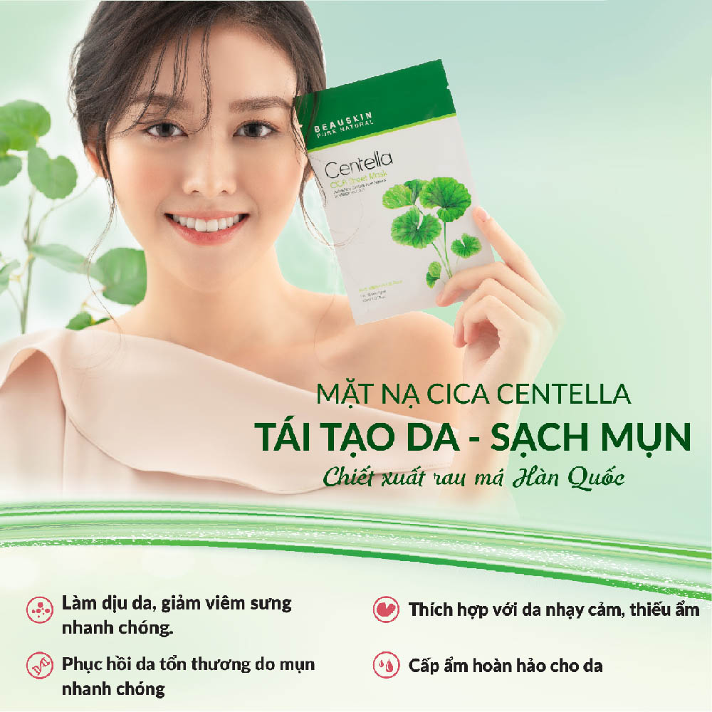 Combo 8 mặt nạ dưỡng ẩm, làm trắng và mờ thâm sẹo Beauskin Cica Centella 30ml - Hàn Quốc Chính Hãng