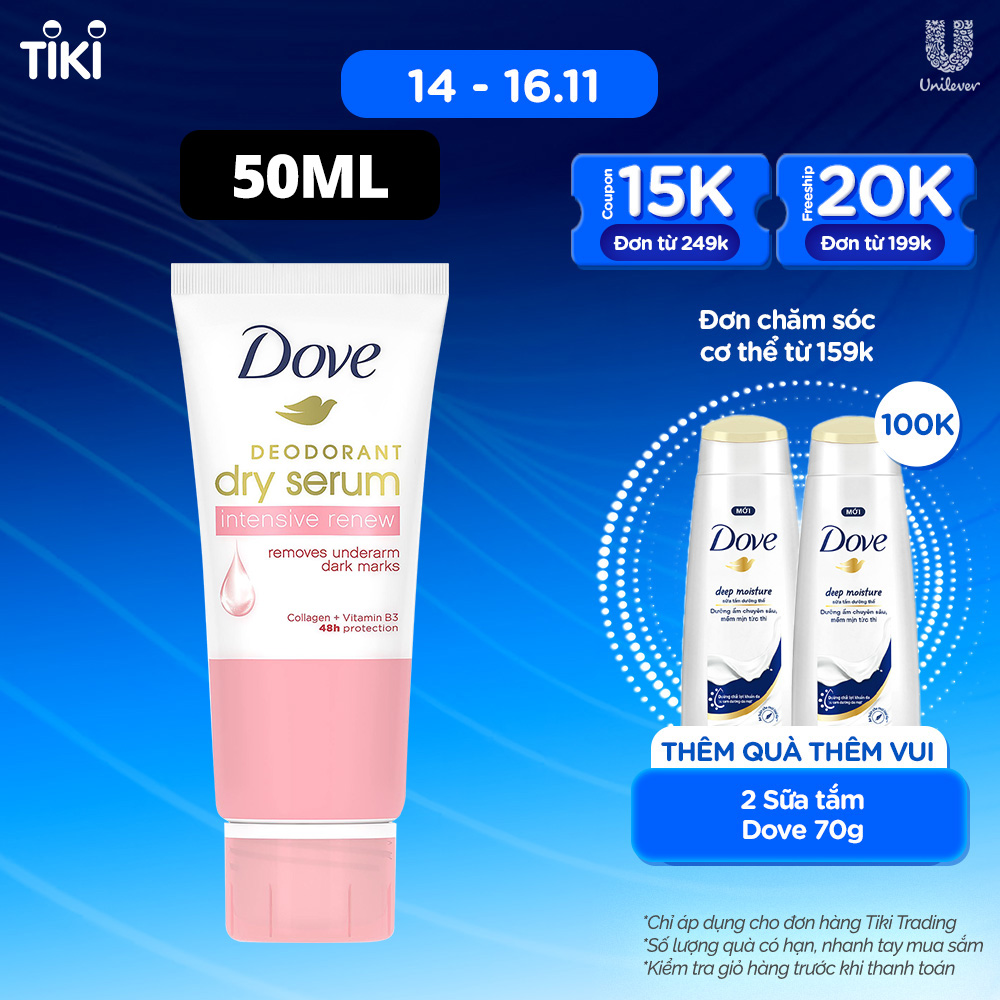 Kem khử mùi Dove tinh chất serum dành cho nữ với Collagen &amp; Vitamin B3 dưỡng da sáng mịn &amp; đều màu, 40ml