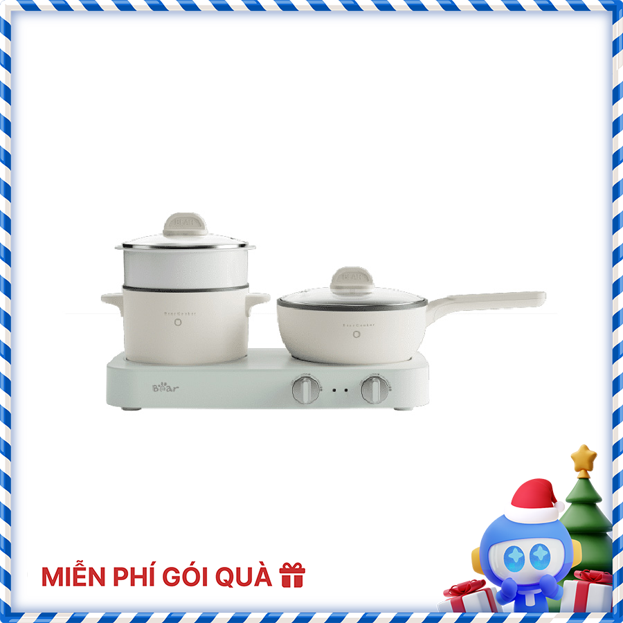 Bộ Bếp Điện Đôi Bear Kèm Nồi Chảo Đa Năng Hấp Luộc Chiên Tiện Lợi Tiết Kiệm Chi Phí Dễ Vệ Sinh SB-BD02N - HÀNG CHÍNH HÃNG