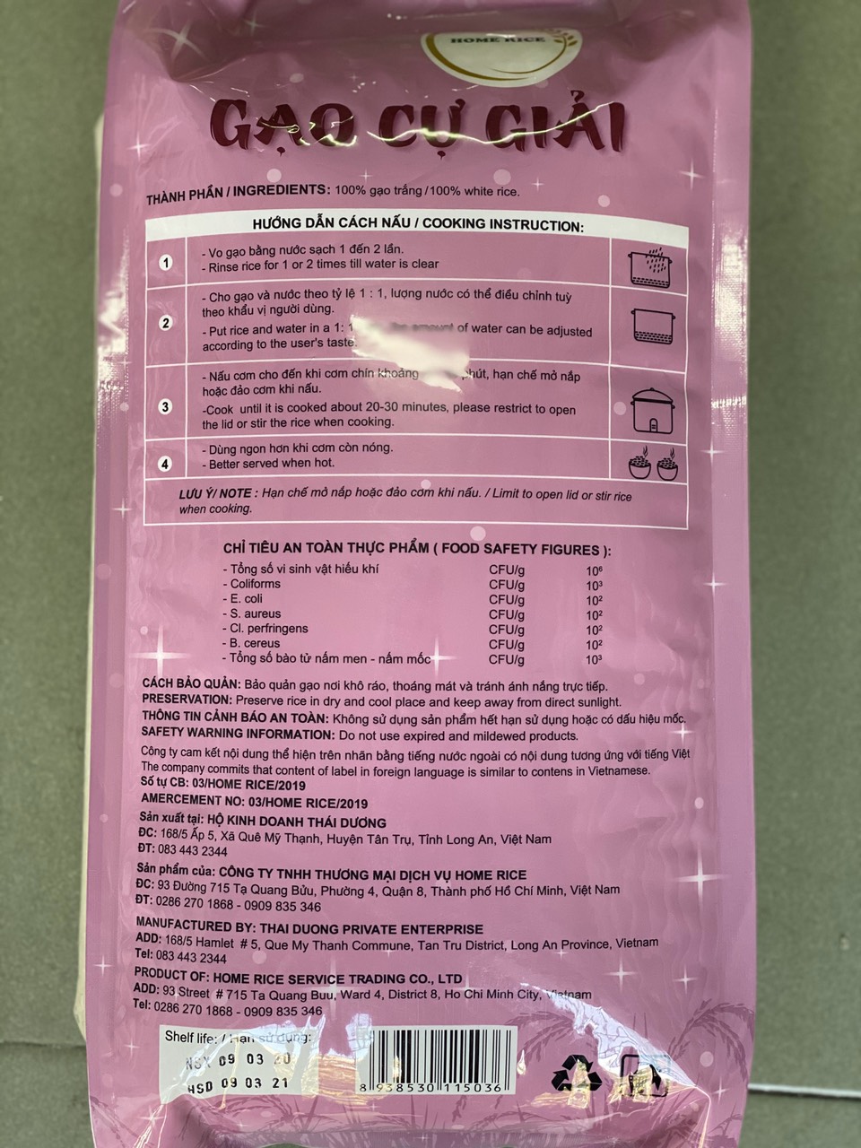 Gạo Cự Giải Home Rice Túi 5Kg - Gạo dẻo - mềm - ngọt cơm - thơm nhẹ