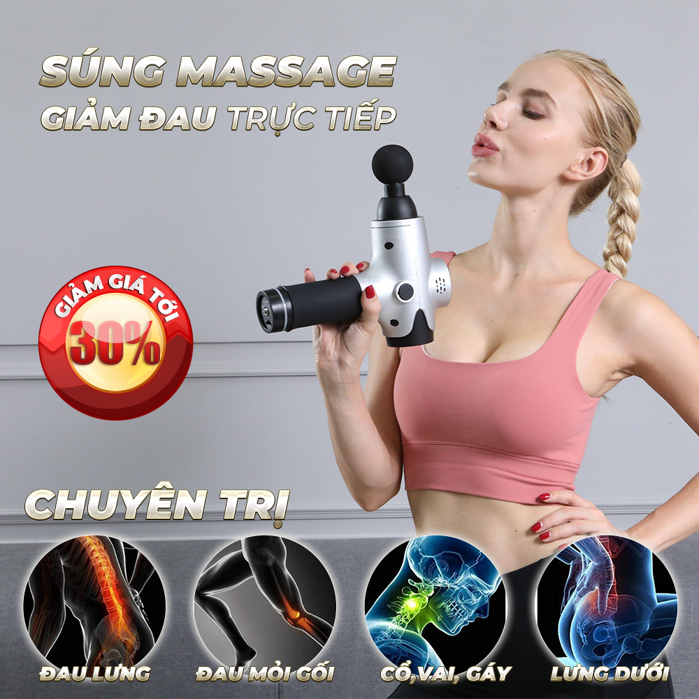 Súng Massage cầm tay cao cấp Cát Á 6 đầu hỗ trợ trị liệu, 20 chế độ rung nhỏ gọn, dễ sử dụng, độ bền cao, giảm đau nhanh-EM003