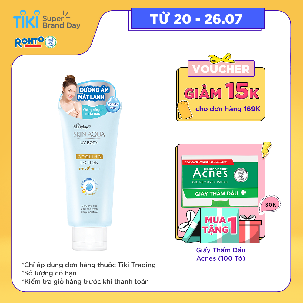 Kem chống nắng body Skin Aqua mát lạnh dùng hàng ngày Sunplay Skin Aqua UV Body Cooling Lotion SPF 50+ PA++++ 150g