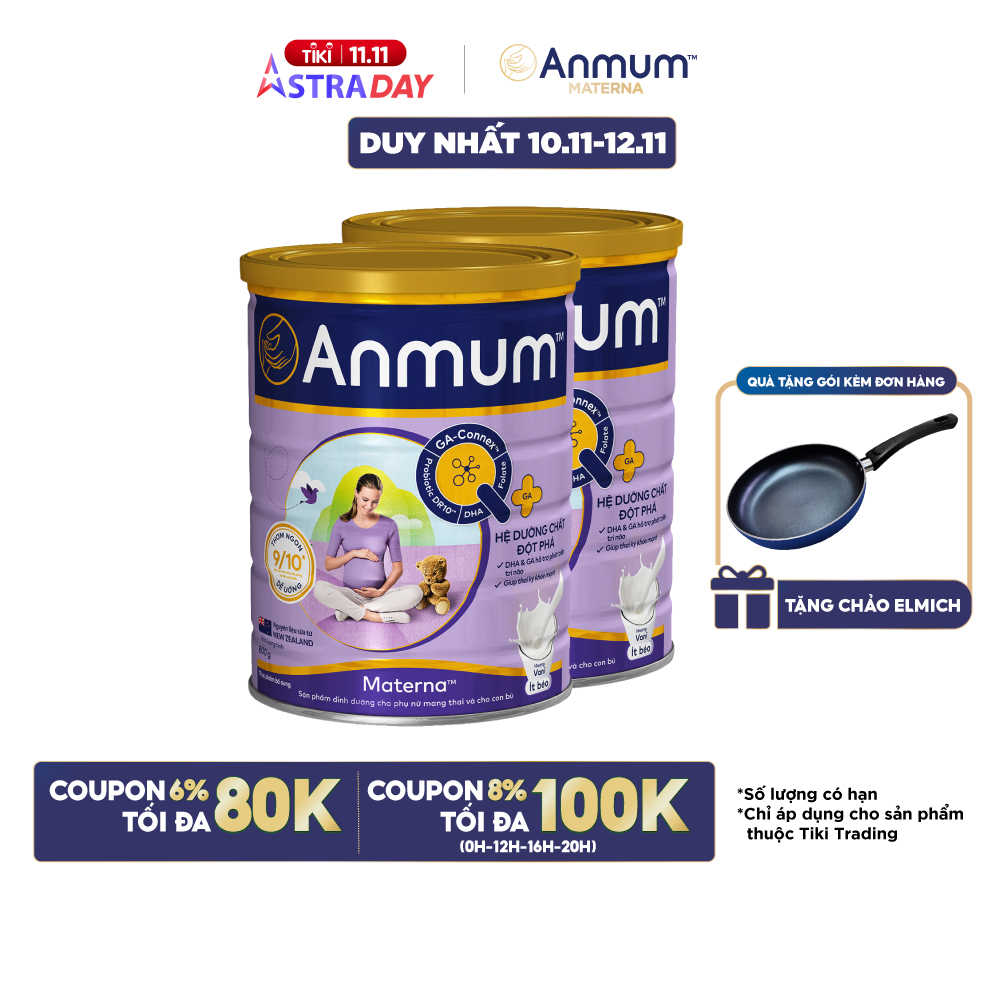 Combo 02 Sữa Bột Dành Cho Mẹ Bầu Anmum Materna Hương Vani 800g - Tặng chảo Elmich