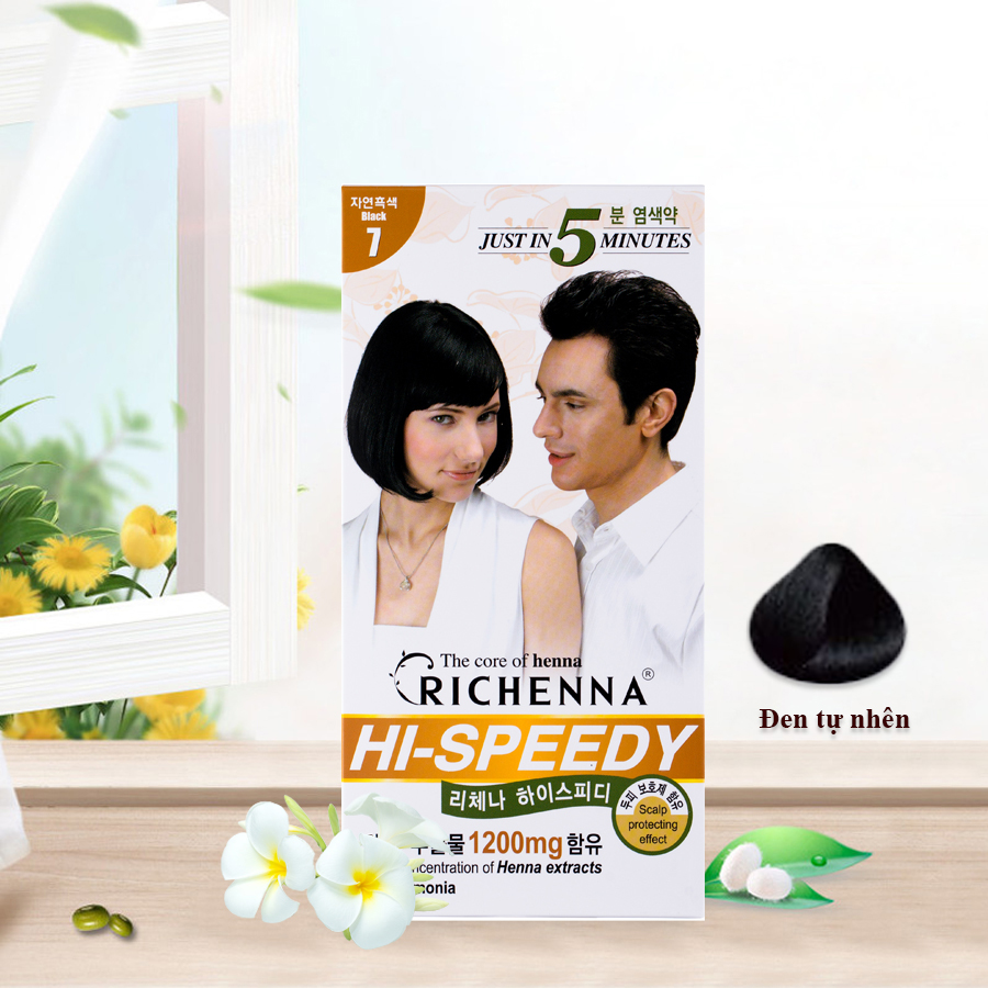 Thuốc nhuộm tóc phủ bạc thảo dược Richenna Hi-Speedy Color Hàn Quốc màu đen tự nhiên 60g