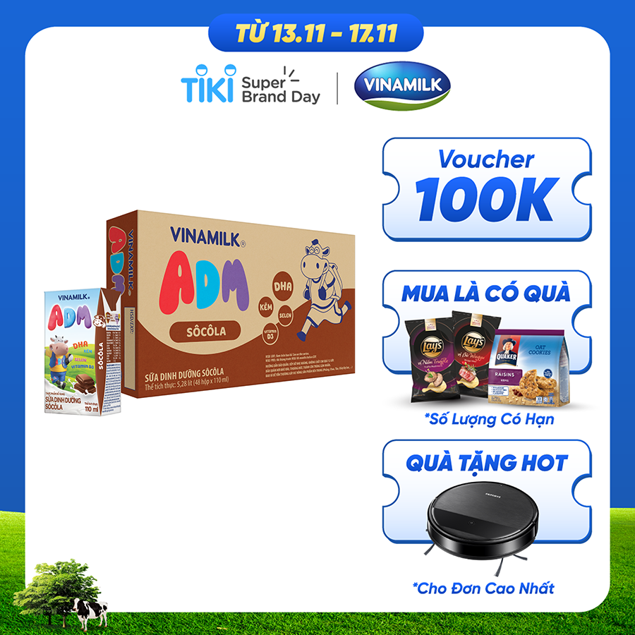 Thùng 48 Hộp Thức uống Sữa Lúa mạch Sôcôla Vinamilk ADM (110ml)