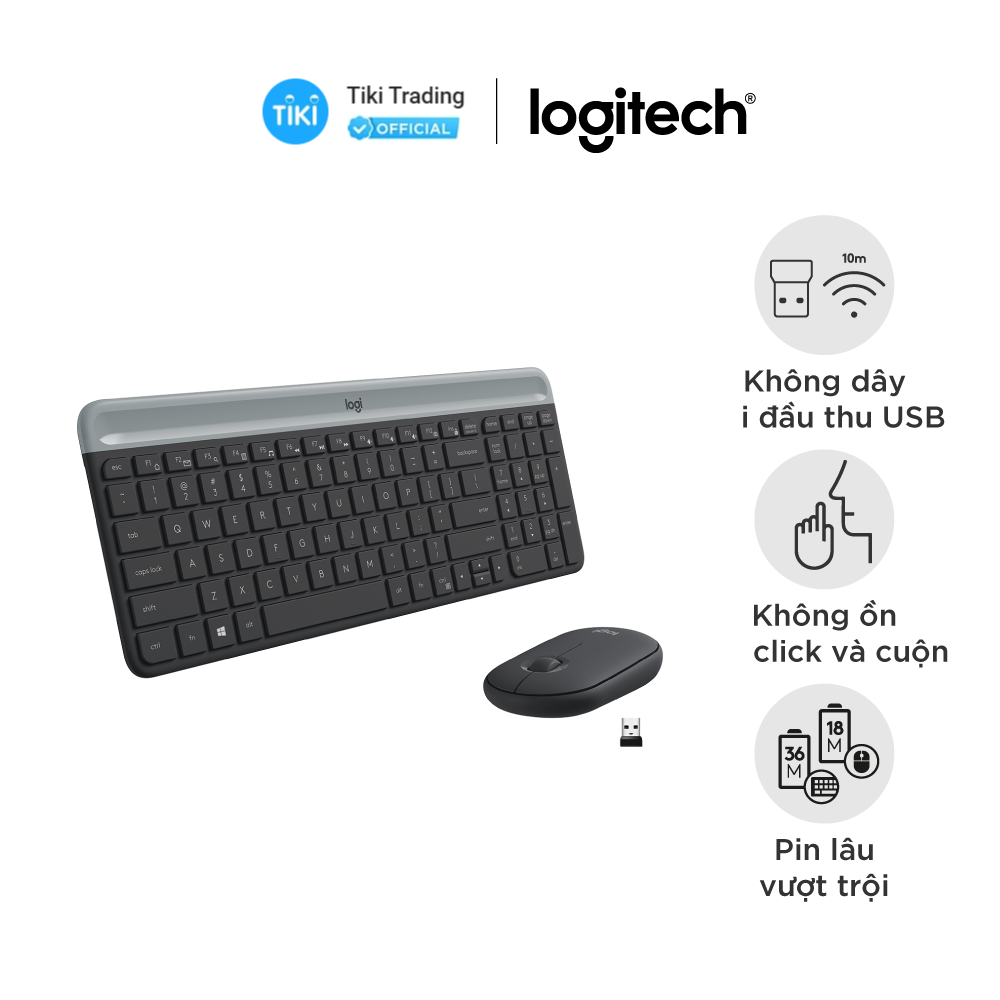 Combo chuột phím không dây Logitech MK470 - Chống ồn, USB 2.4HGz, pin lâu vượt trội, thiết kế mảnh gọn - Màu